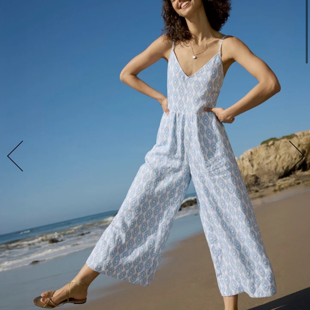 Blue and White Floral Jumpsuit with Spaghetti Straps